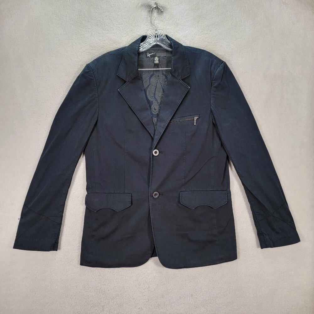 House of Howe Navy Stretch Cotton Classic Single Breasted Collared Zipper Blazer